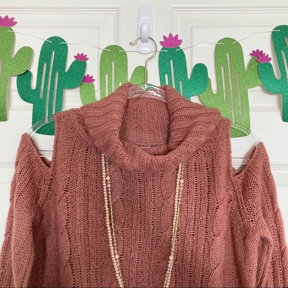 Self Esteem Mauve Cold Shoulder Cowl Neck Sweater - Picture 4 of 11